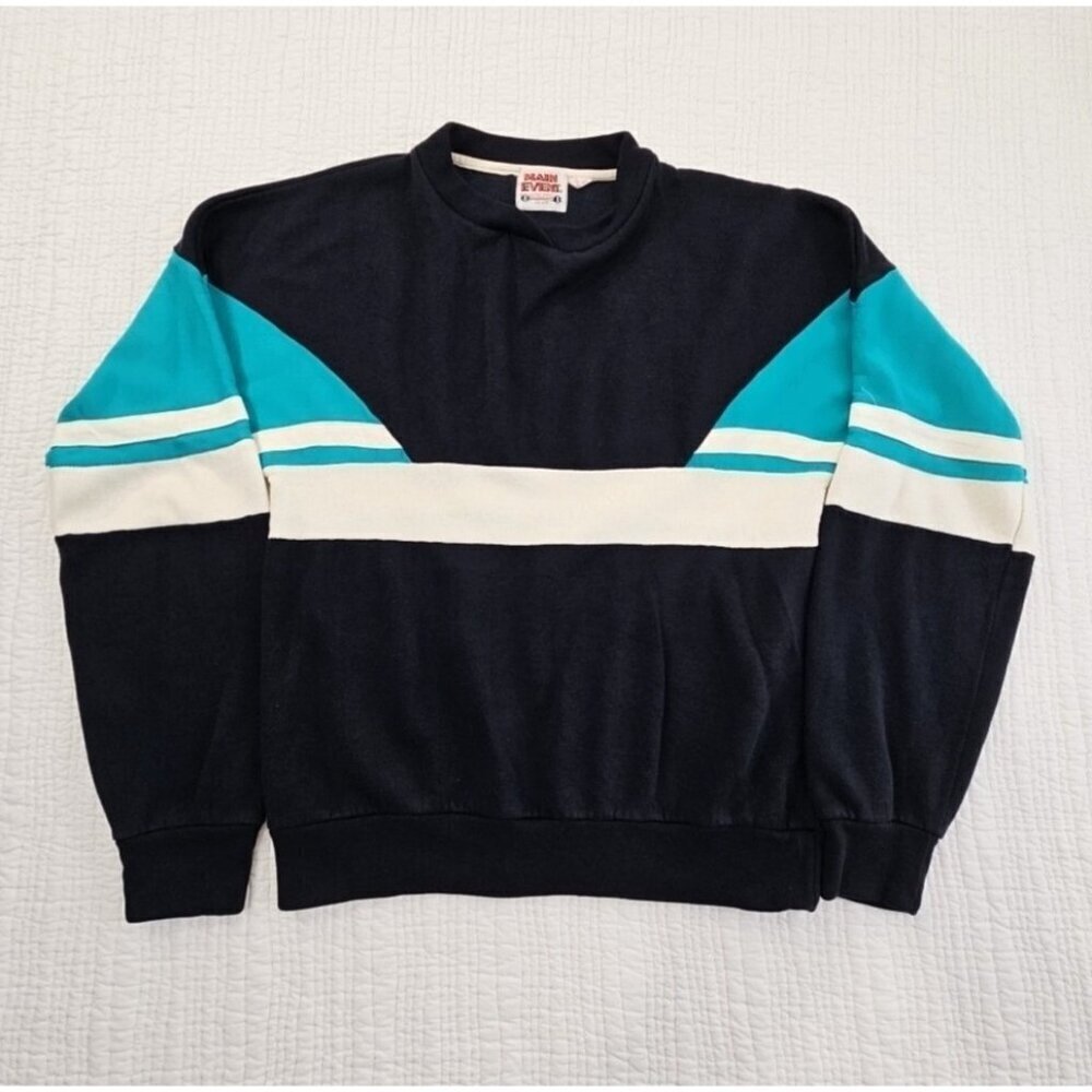 VTG Main Event Athletic Club Sweatshirt Men's Boxy Large‎ Turquoise Black Raglan